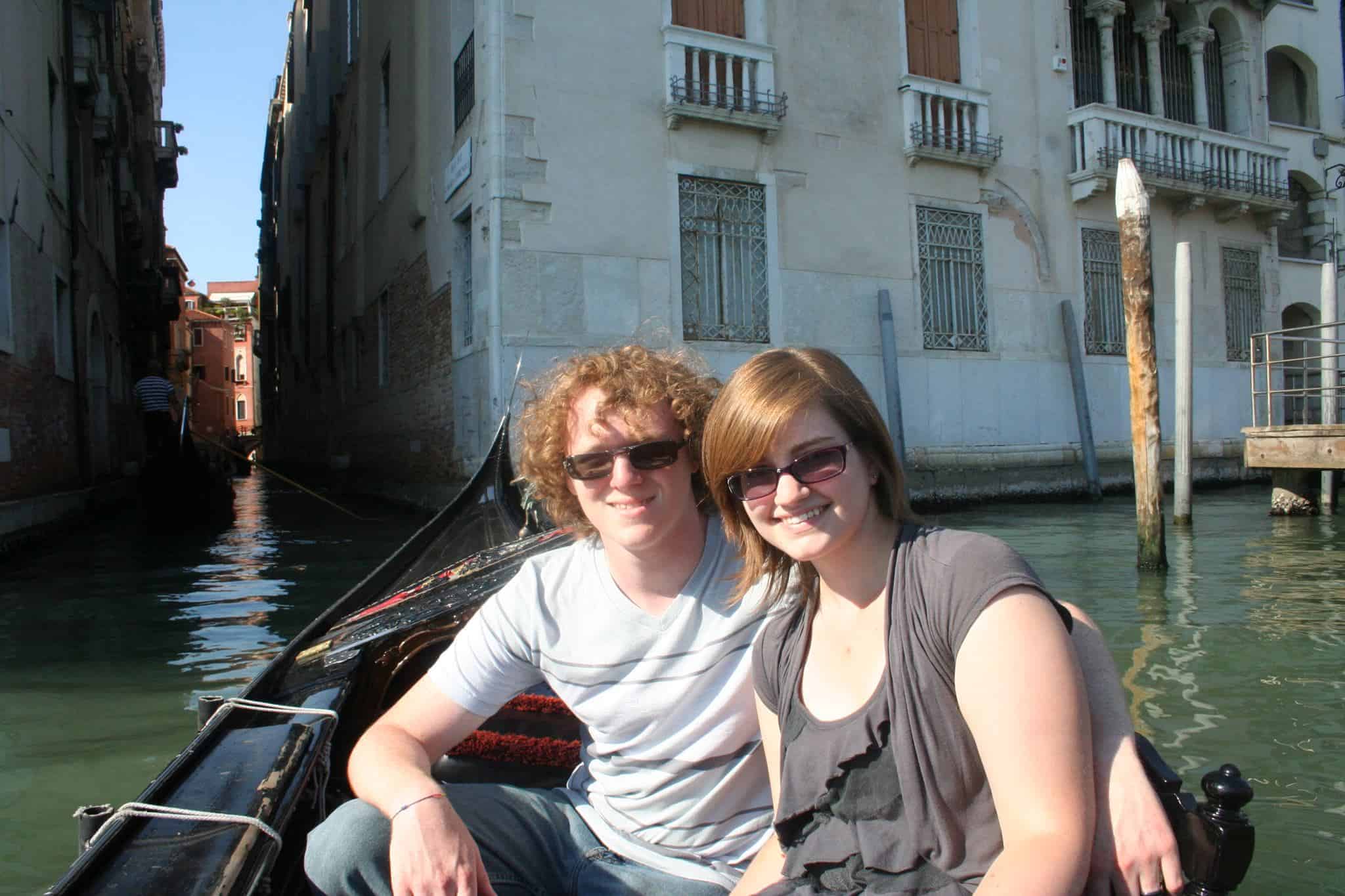 Derek and Kacie riding in a gondola in Venice, Italy