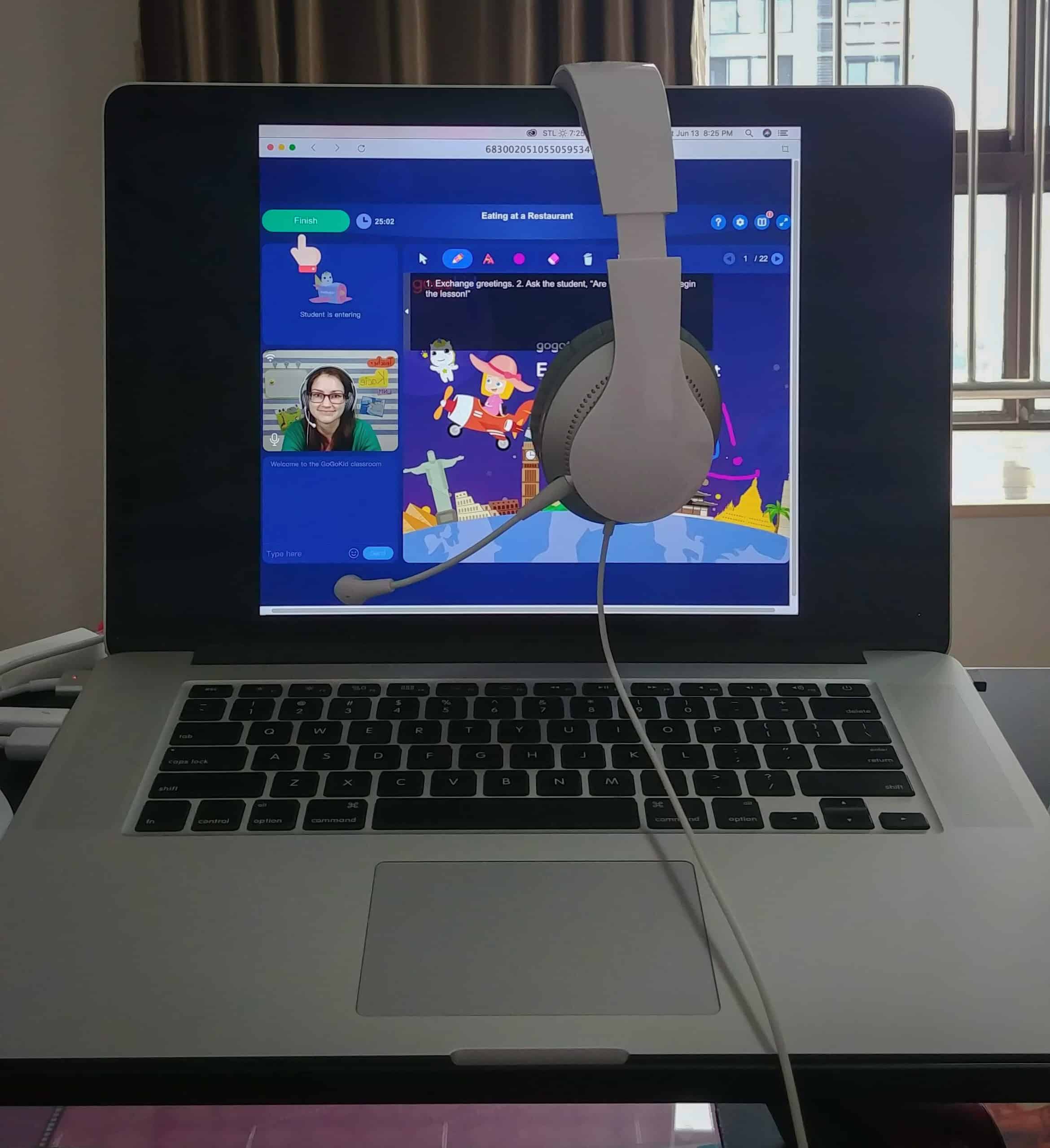 A view of the GoGo Kid Platform on a Mac with headset in view.
