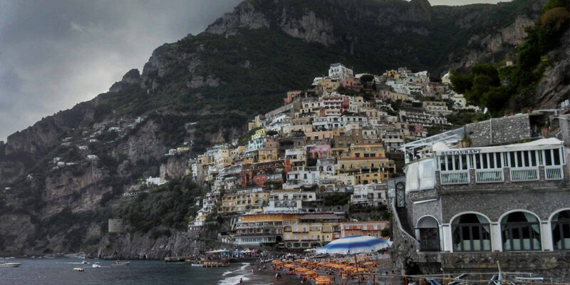 Overcast day at the beach in Positano, Italy